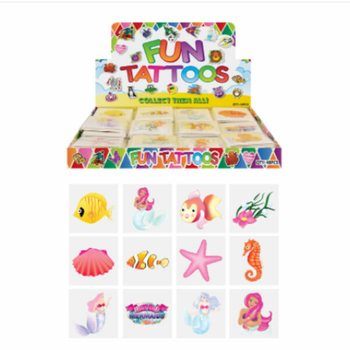 FUN TATTOO&rsquo;S - MODEL: ZEEMEERMIN / MERMAID, Elk pakjes12x Tattoo&rsquo;s IN DISPLAY (48st.)