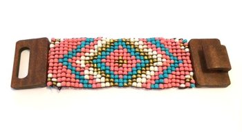 ARMBAND AZTEK HOUT SLUITING BLAUW/ROZE (1st)