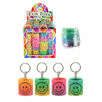 SMILEY REGENBOOG SPIRAAL &Oslash; 3.5 CM VOORZIEN VAN SLEUTELHANGER  IN DISPLAY (60st.)