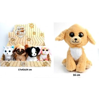 LUXE PLUCHE HONDEN, MIX DESIGN 16 CM. HOOG  IN DISPLAY (12st.)