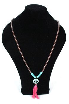 IBIZA LOOK HALSKETTING BRUIN HOUT MET PEACE TEKEN (1st)