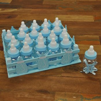 DECO KRAT MET 20 DRINKFLESJES - BLAUW