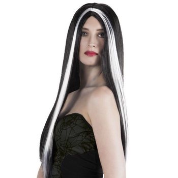 PRUIK - LANG ZWART HAAR MET WITTE HIGHLIGHTS (1st.)