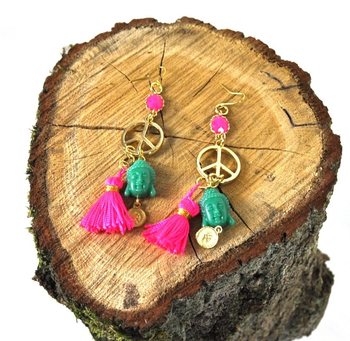 OORBELLEN FUCHSIA / GROEN BUDDHA (1st)