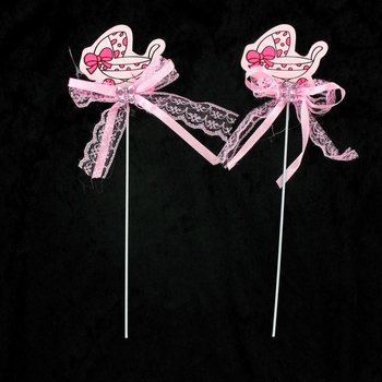 GEBOORTE TAART PRIKKER - ROZE KINDERWAGEN (12st.)