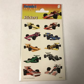 STICKERVEL: FORMULE 1 RACEAUTO’S, Afm. 16 x 9 Cm. (10st.)