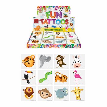 FUN TATTOO&rsquo;S - MODEL: JUNGLE, Elk pakjes12x Tattoo&rsquo;s IN DISPLAY (48st.)
