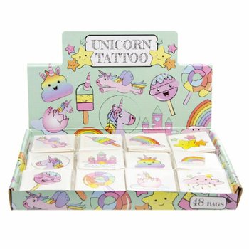 FUN TATTOO&rsquo;S - MODEL: UNICORN / EENHOORN, Elk pakje 12x Tattoo&rsquo;s (48st.)