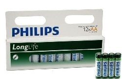 12x BATTERIJ "PHILIPS - SUPER HEAVY DUTY" AA - LONGLIFE (12st. op Blisterkaart)