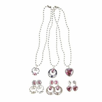 PRINSESSEN KETTING + OORBELLEN OP KAART(36st.)