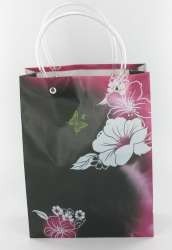 VERPAKKING/DRAAGTAS ZWART/ROSE/WITTE BLOEM MEDIUM (12st.)
