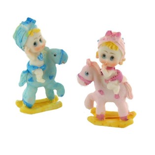 GEBOORTE TAARTTOPPER - BABY OP HOBBELPAARD 9 CM (4st.)