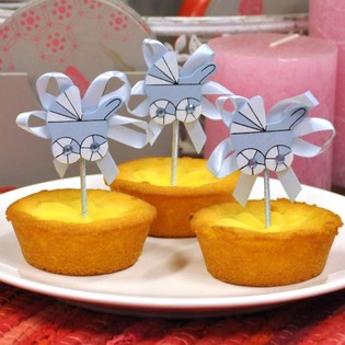 GEBOORTE CUPCAKE PRIKKER - BLAUWE KINDERWAGEN (12st.)