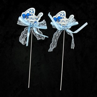 GEBOORTE TAART PRIKKER - BLAUWE KINDERWAGEN (12st.)