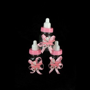 ROZE DECORATIE DRINKFLES MET KINDERWAGEN (12st.)