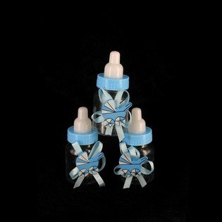 BLAUWE DECORATIE DRINKFLES MET KINDERWAGEN (12st.)