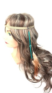 HAARBAND MET VEREN BEIGE TURQUOISE (1st)
