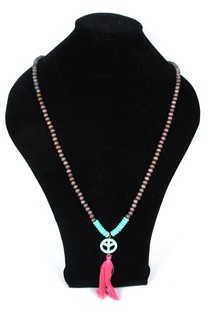 IBIZA LOOK HALSKETTING BRUIN HOUT MET PEACE TEKEN (1st)