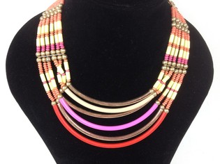 LUXE IBIZA LOOK HALSKETTING ROZE / ORANJE / GOUD (1st)