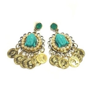 OORBELLEN TURQUOISE BUDDHA EN MUNT (1st)