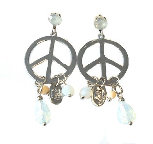 OORBELLEN ZILVER PEACE WIT KRISTAL  (1st)
