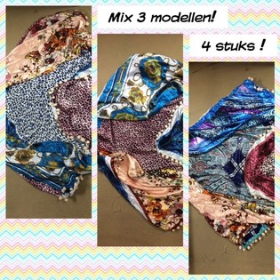LUXE ZIJDE DRIEHOEK SJAAL 2-ZIJDIG MIX MODELLEN (4st)