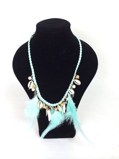 IBIZA LOOK HALSKETTING MINTGROEN MET SCHELP/VEER/TAND (1st)