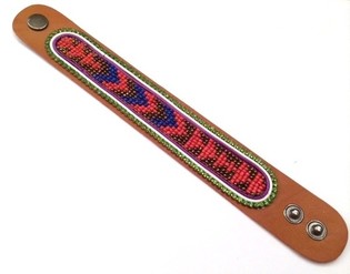 LEDEREN ARMBAND AZTEK BLAUWE STRASS (1st)