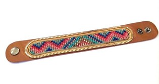 LEDEREN IBIZA ARMBAND AZTEK GOUDEN RAND MET ORANJE (1st)