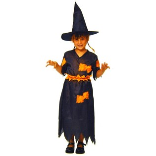 HEKSENJURK ORANJE/ZWART VOOR KINDEREN - MAAT 146