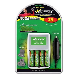 MEMOREX PRO 9660 - 4x OPLAADBARE AA BATTERIJEN INCLUSIEF OPLADER (1st.)