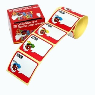 SINTERKLAAS 50 CADEAUSTICKERS OP ROL (10pakken)