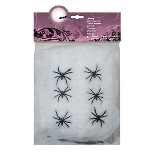 100 GRAM DECORATIE SPINNENRAG MET 6 SPINNEN - WIT (4st.)