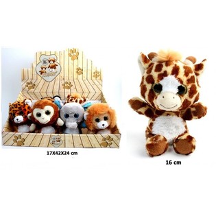 PLUCHE DIERENTUIN DIEREN, MIX DESIGN  16 CM. HOOG IN DISPLAY (12st.)