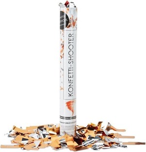 Confetti kanon &ndash; Kleur: Oranje/Zilver 40 cm - confettishooter voor verjaardagen (10st.)