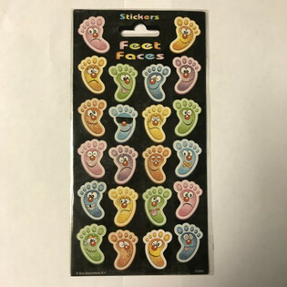 STICKERS: VROLIJKE VOETEN / FEET FACES,  Afm. 20 x 10 Cm. (10st.)