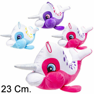 PLUCHE NARWAL VIS MET HOORN - 23 CM - MIX KLEUREN (12st.)
