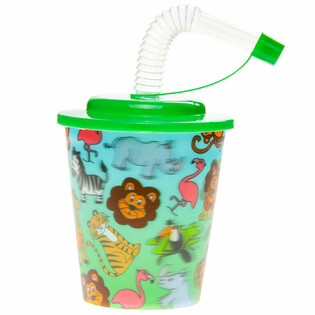 DRINKBEKER / IJSBEKER MET RIETJE &ndash; JUNGLE DIEREN (12st.)