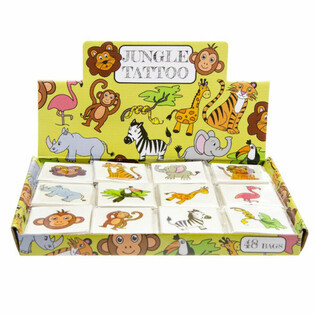 FUN TATTOO&rsquo;S - MODEL: JUNGLE DIEREN, Elk pakje 12x Tattoo&rsquo;s (48st.)