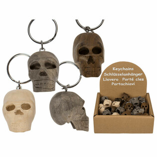 **MEGA GOEDKOOP** HOUTEN SKULL / SCHEDEL SLEUTELHANGERS IN DISPLAY  (48st.)