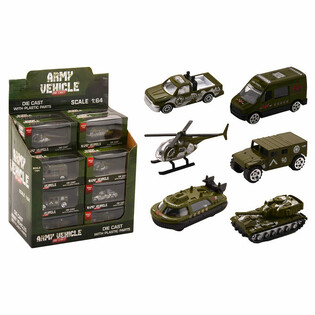 DIE CAST - MIX LEGER VOERTUIGEN, SCHAAL 1:64 IN DISPLAY (24st.)