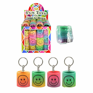 SMILEY REGENBOOG SPIRAAL &Oslash; 3.5 CM VOORZIEN VAN SLEUTELHANGER  IN DISPLAY (60st.)