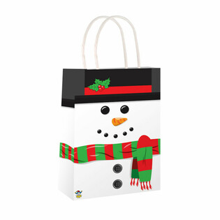 KERSTMIS SNEEUWMAN - PAPIEREN TAS MET HENGSELS - 14x21x7Cm - KERST (24st.)