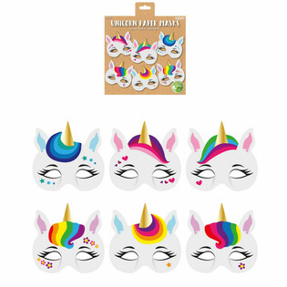ECO FRIENDLY &ndash; UNICORN / EENHOORN PAPIEREN MASKERS (1 Verpakking a 12st.)