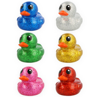 GROTE MIX GEKLEURDE GLITTER BADEENDJES - AFM: 10x8x8 CM - GLITTER DUCKS - (6st.)